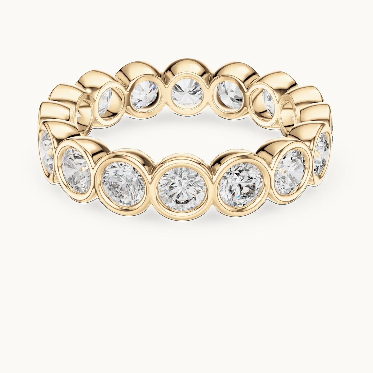 Round lab-grown diamond bezel-set full eternity band in yellow gold, 2.64 CT TW, view 4