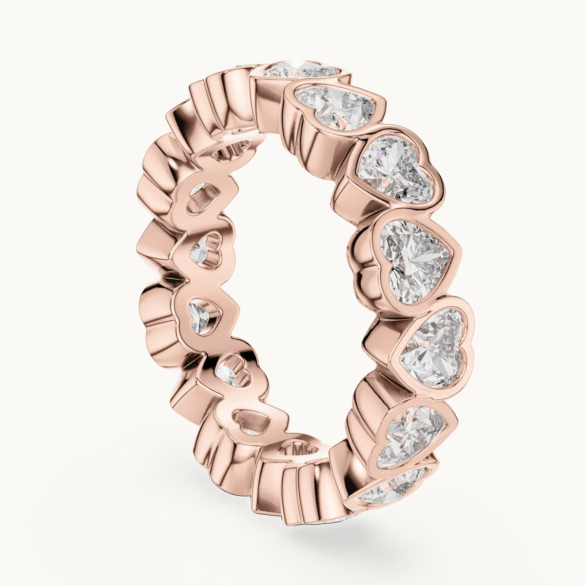 Heart lab-grown diamond bezel-set full eternity band in rose gold, 3.68 CT TW, view 1