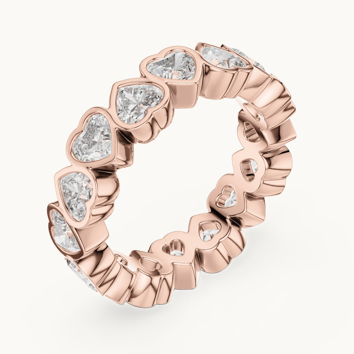 Heart lab-grown diamond bezel-set full eternity band in rose gold, 3.68 CT TW, view 2