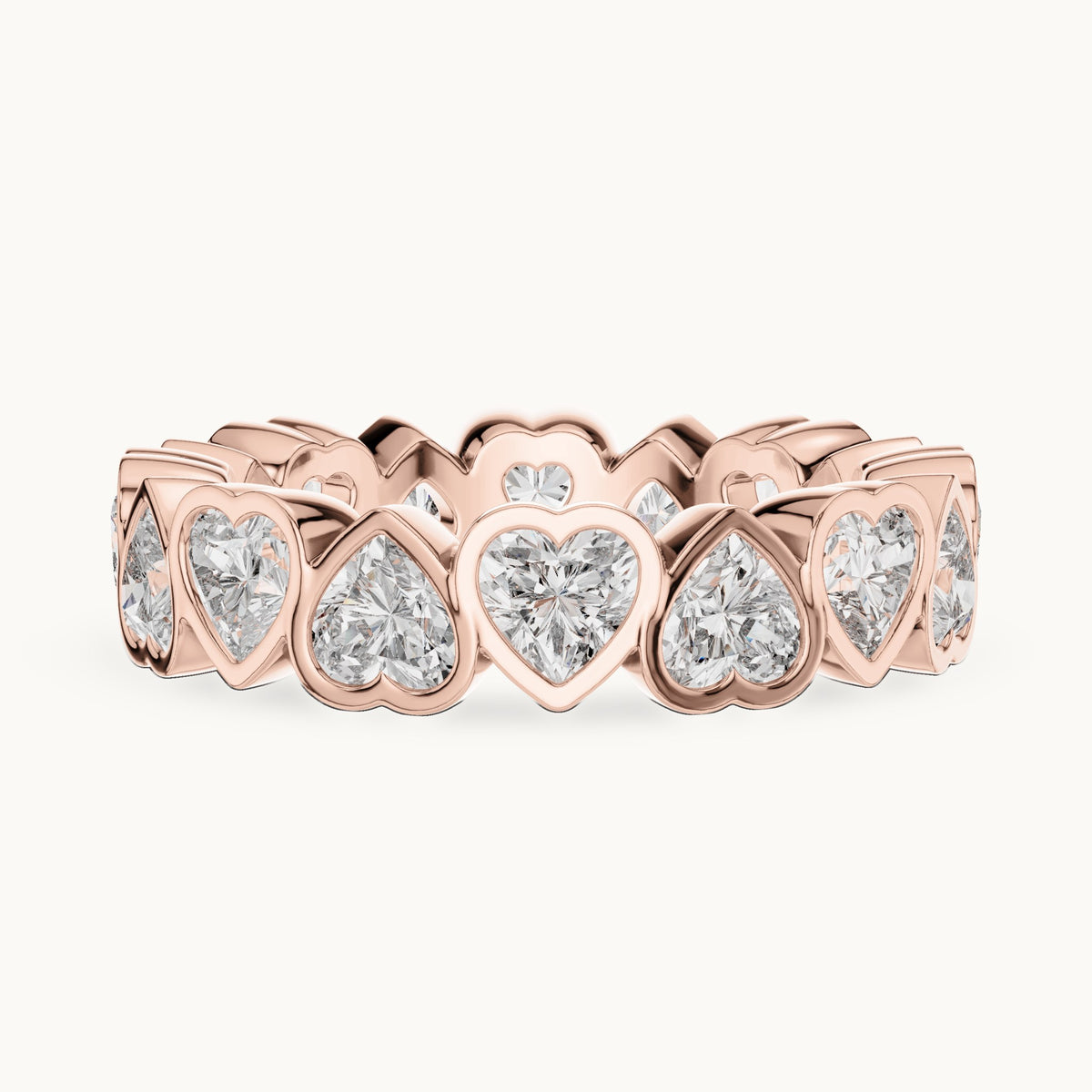 Heart lab-grown diamond bezel-set full eternity band in rose gold, 3.68 CT TW, view 3