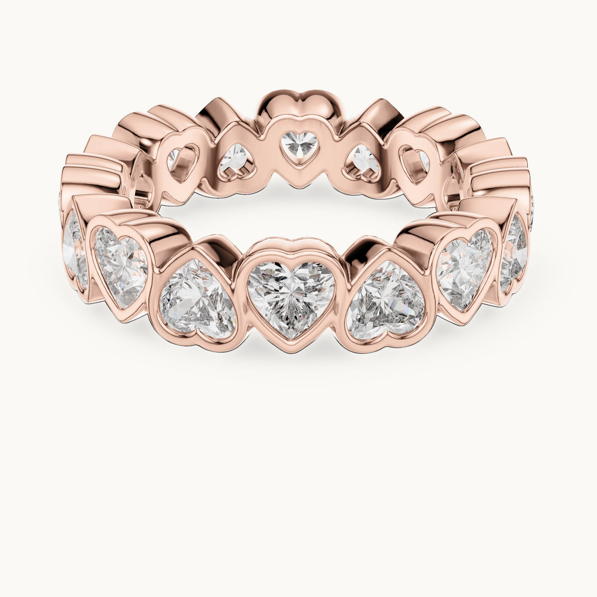 Heart lab-grown diamond bezel-set full eternity band in rose gold, 3.68 CT TW, view 4