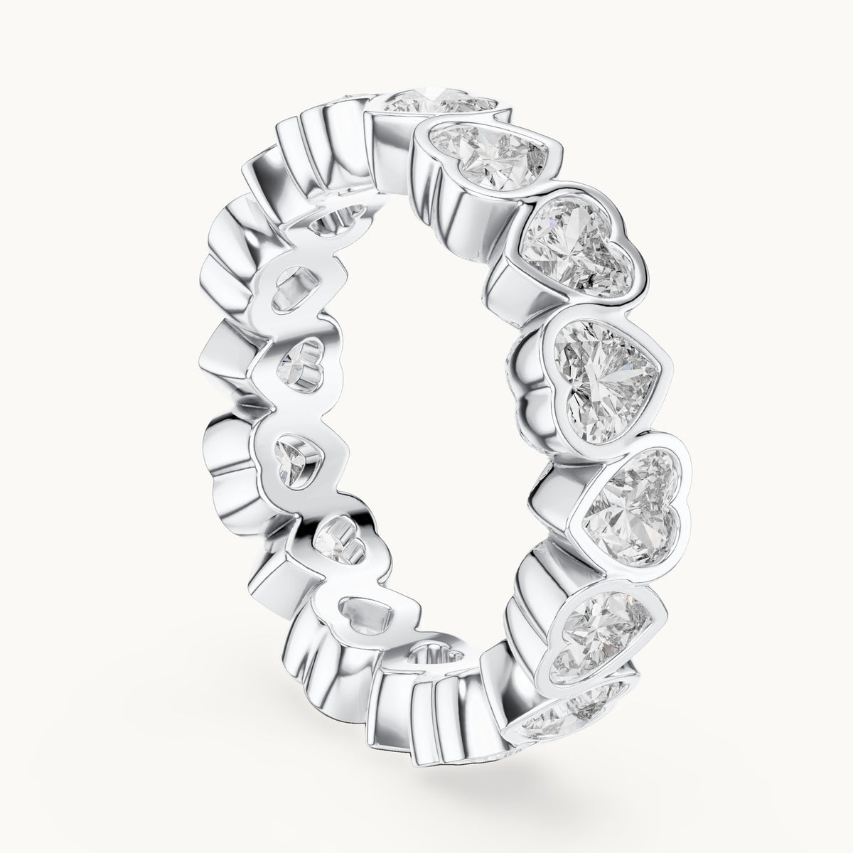 Heart lab-grown diamond bezel-set full eternity band in white gold, 3.68 CT TW, view 1