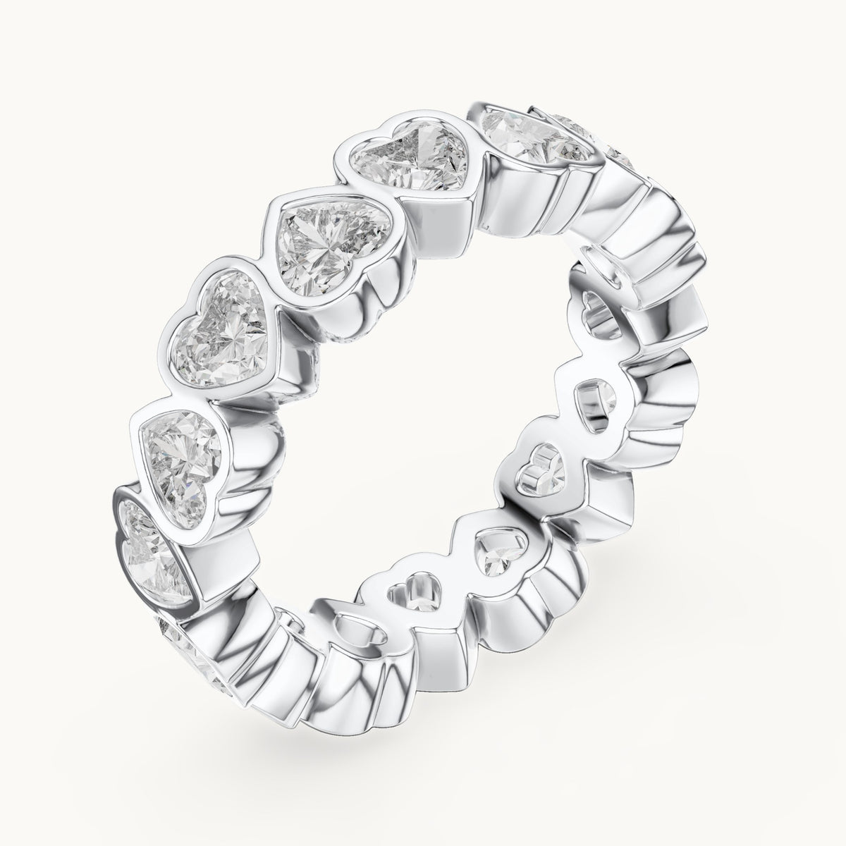 Heart lab-grown diamond bezel-set full eternity band in white gold, 3.68 CT TW, view 2