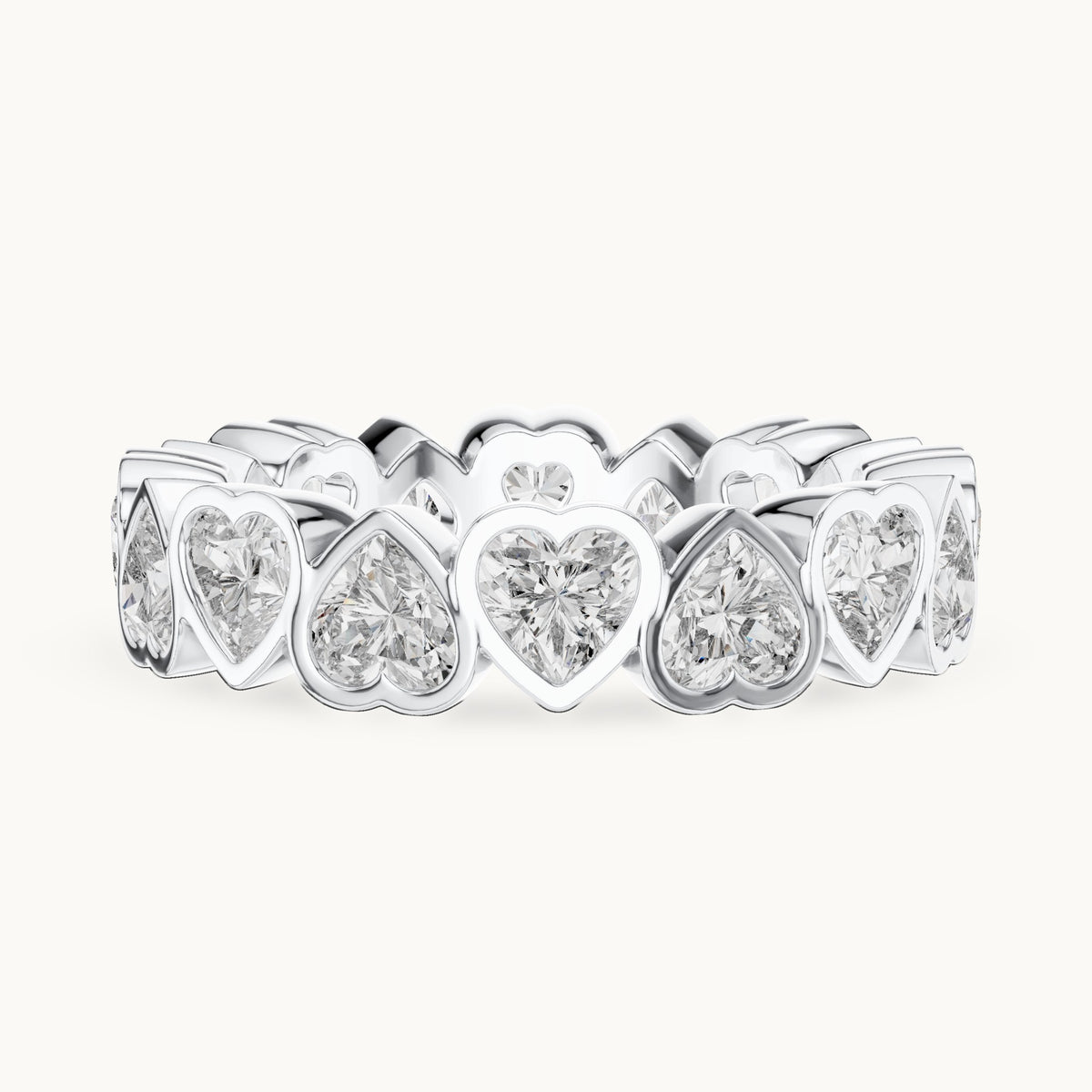 Heart lab-grown diamond bezel-set full eternity band in white gold, 3.68 CT TW, view 3