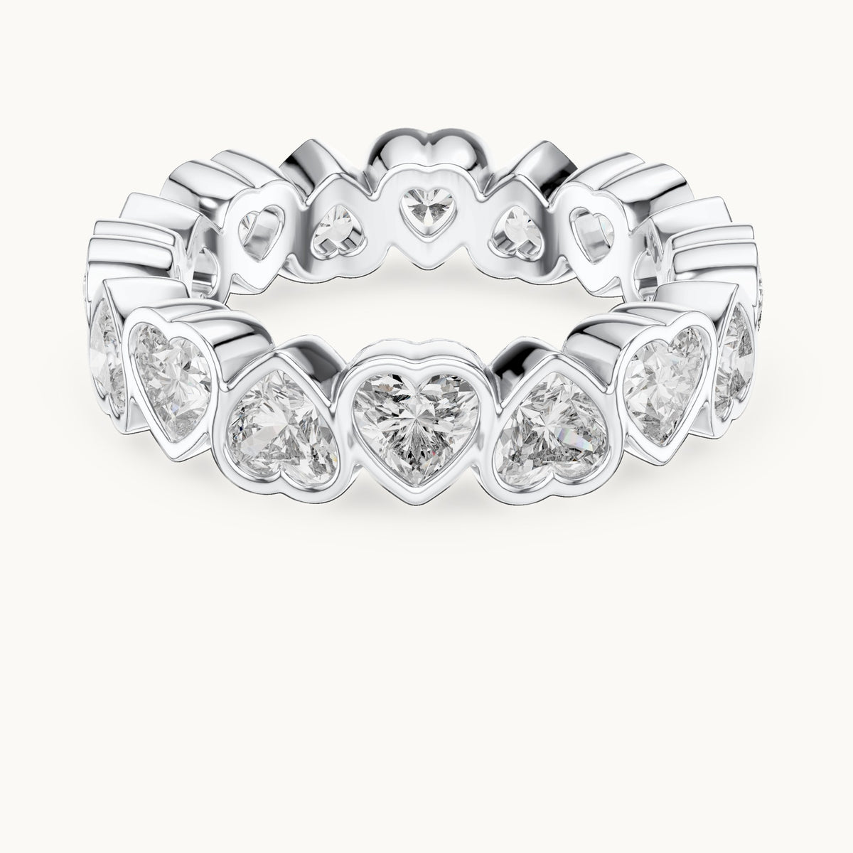 Heart lab-grown diamond bezel-set full eternity band in white gold, 3.68 CT TW, view 4