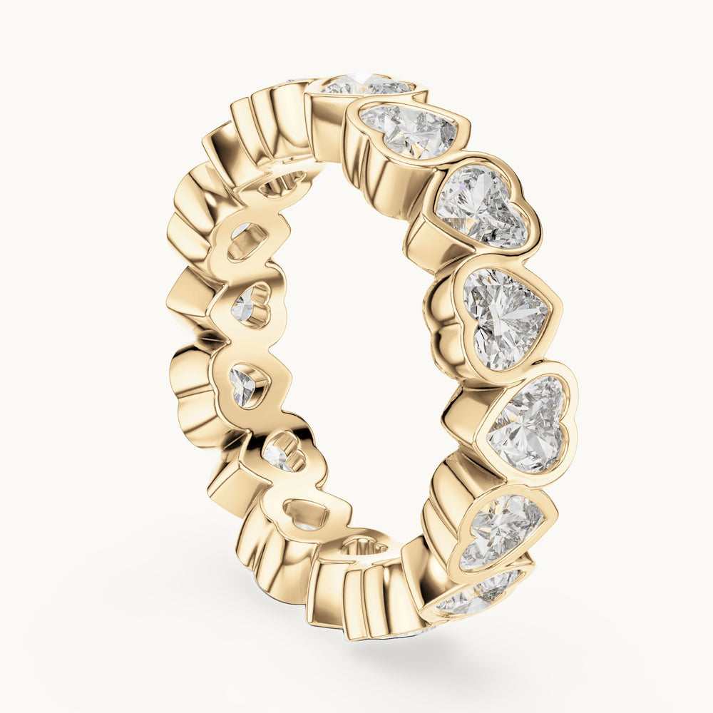Heart lab-grown diamond bezel-set full eternity band in yellow gold, 3.68 CT TW, view 1