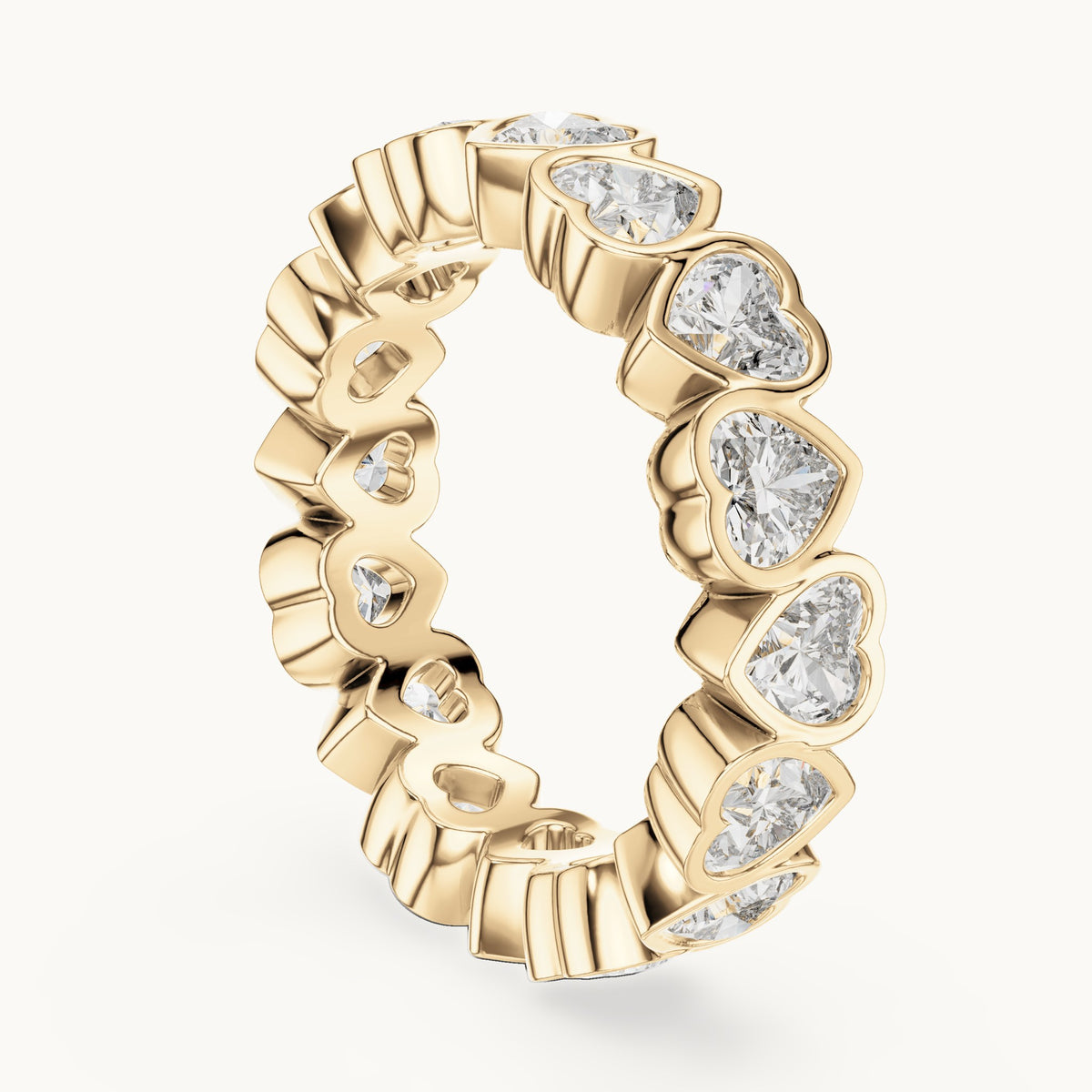 Heart lab-grown diamond bezel-set full eternity band in yellow gold, 3.68 CT TW, view 1