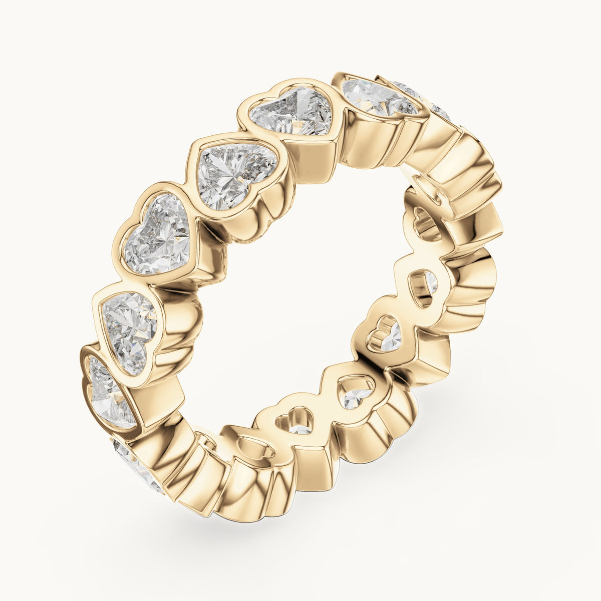 Heart lab-grown diamond bezel-set full eternity band in yellow gold, 3.68 CT TW, view 2