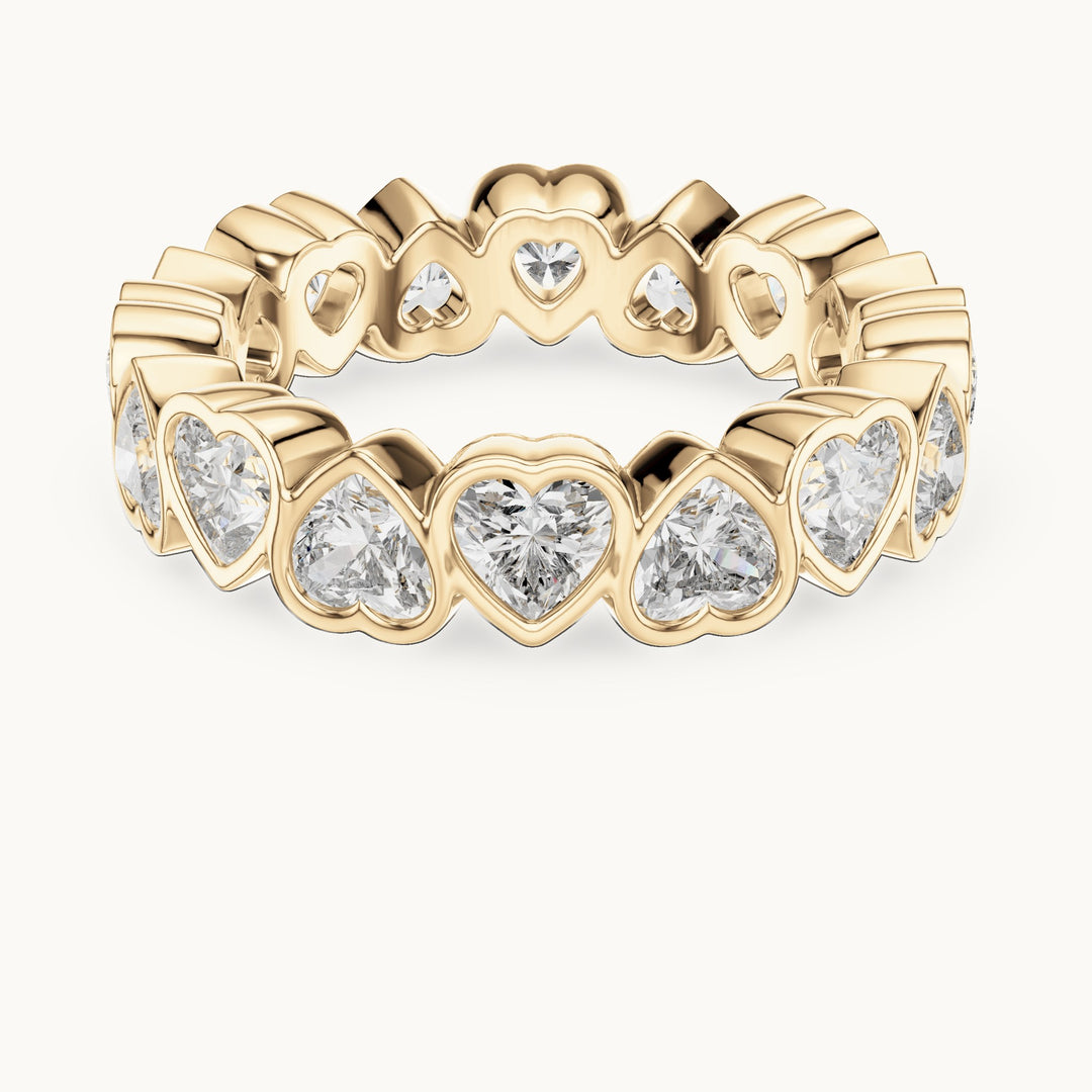 Heart lab-grown diamond bezel-set full eternity band in yellow gold, 3.68 CT TW, view 4