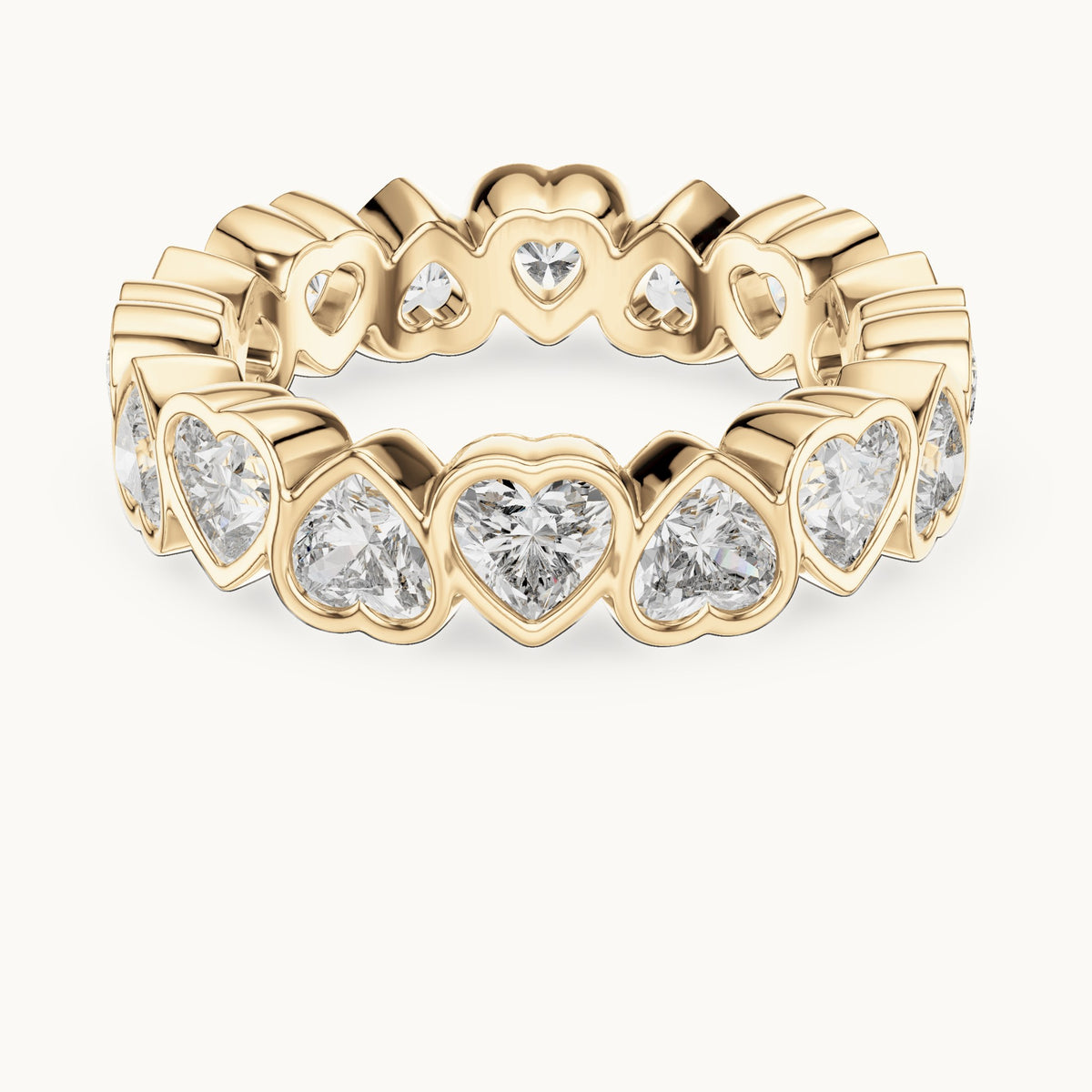 Heart lab-grown diamond bezel-set full eternity band in yellow gold, 3.68 CT TW, view 4
