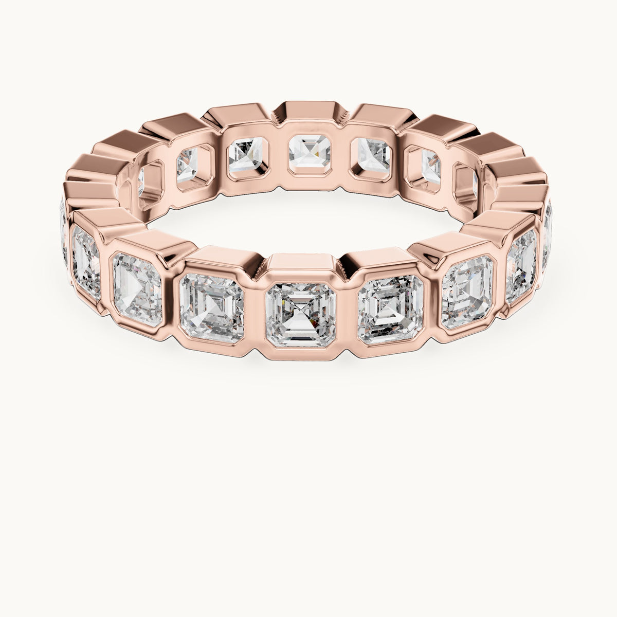 Square emerald-cut lab-grown diamond bezel-set full eternity band in rose gold, 3.60 CT TW, view 4