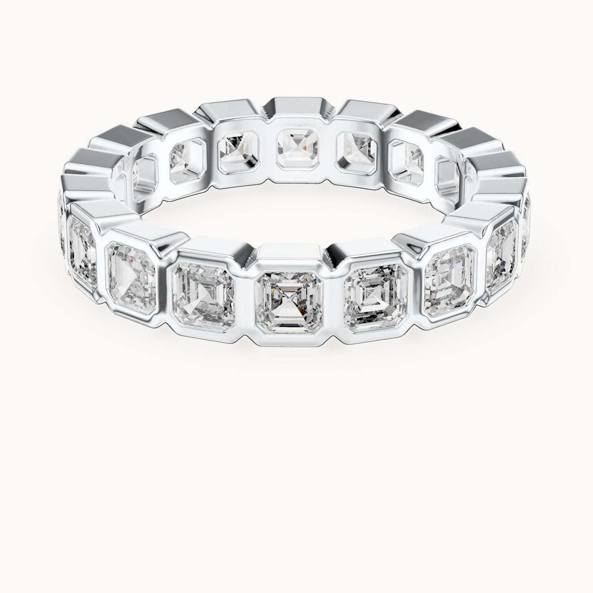 Square emerald-cut lab-grown diamond bezel-set full eternity band in white gold, 3.60 CT TW, view 4