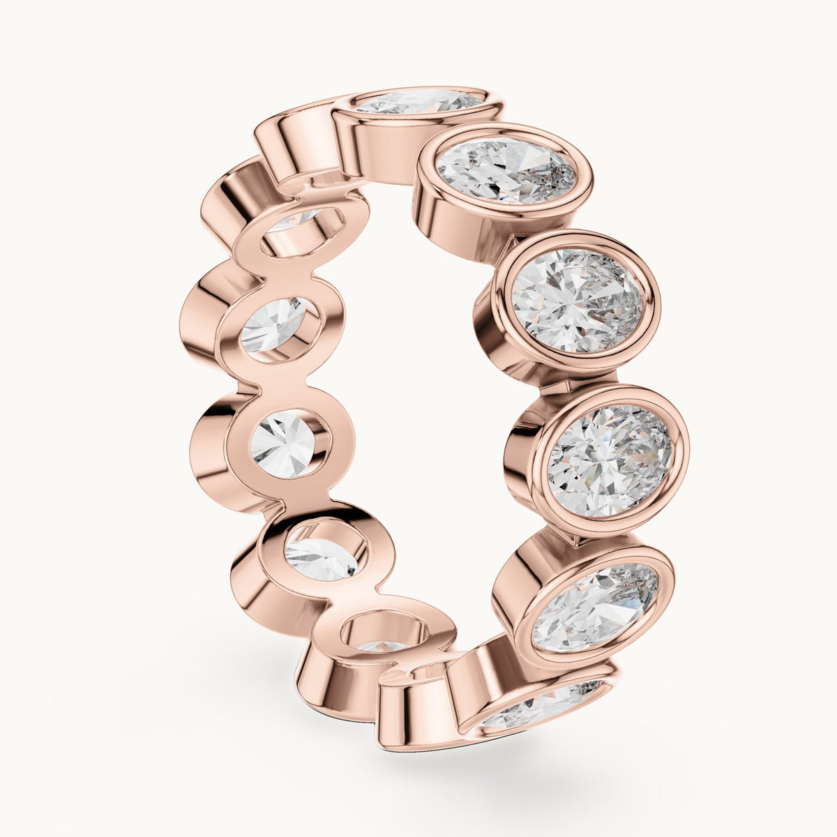 Oval lab-grown diamond bezel-set full eternity band in rose gold, 2.99 CT TW, view 1