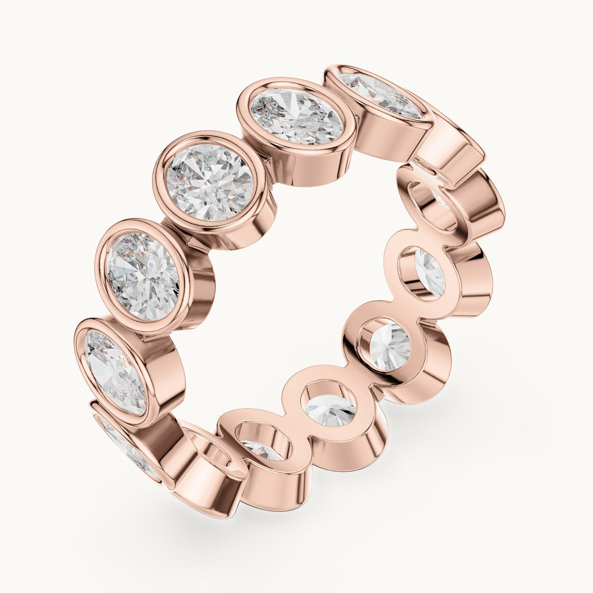 Oval lab-grown diamond bezel-set full eternity band in rose gold, 2.99 CT TW, view 2