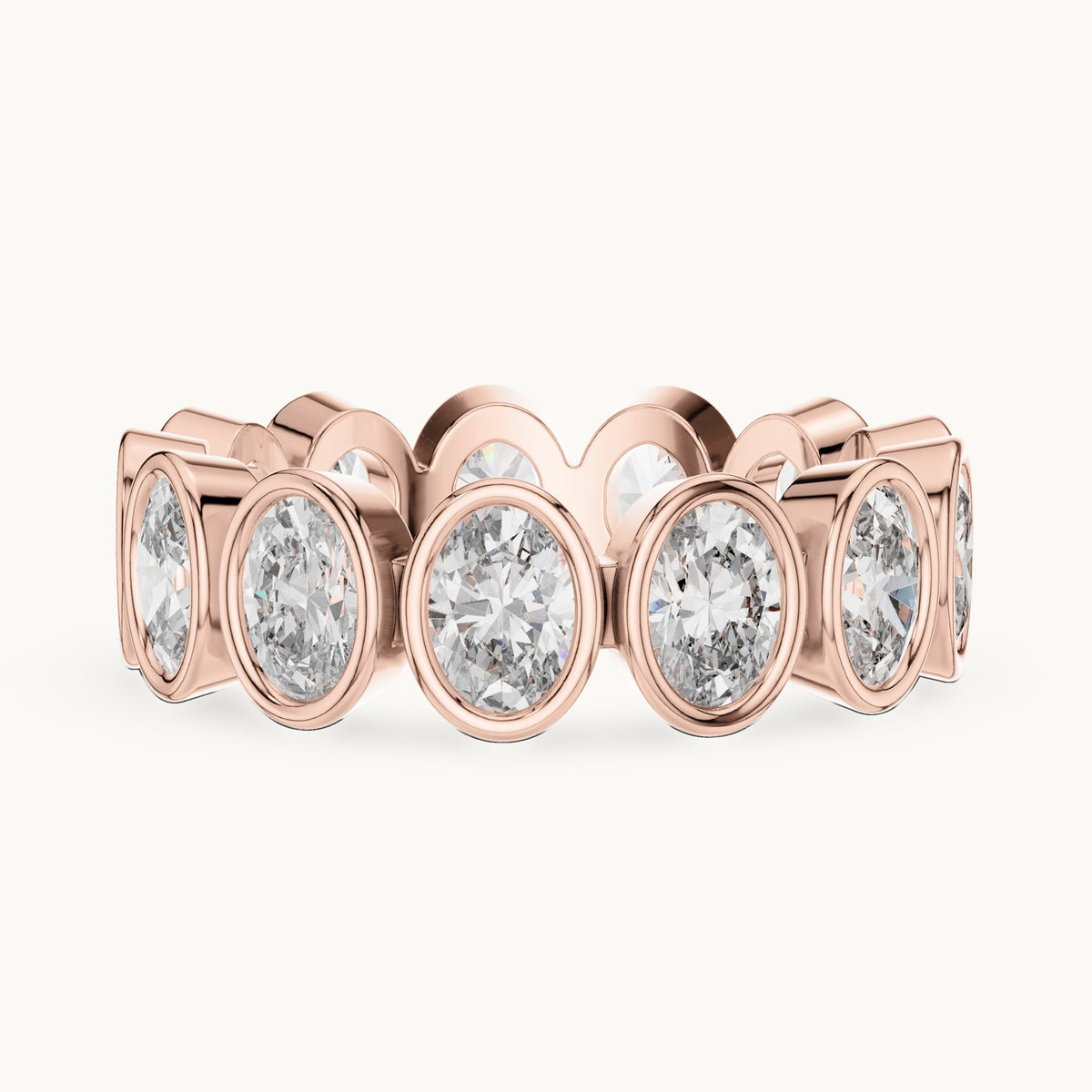 Oval lab-grown diamond bezel-set full eternity band in rose gold, 2.99 CT TW, view 3