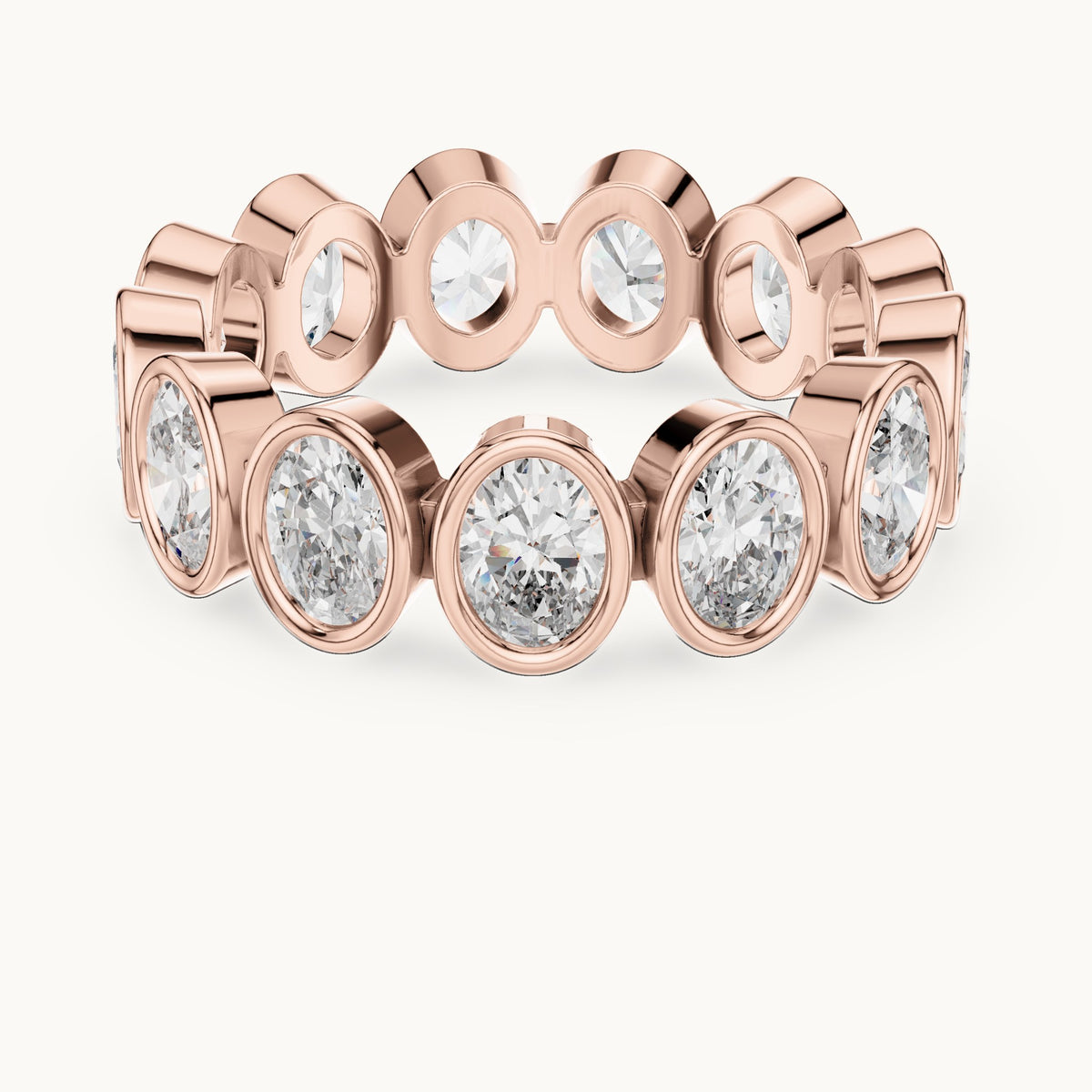 Oval lab-grown diamond bezel-set full eternity band in rose gold, 2.99 CT TW, view 4