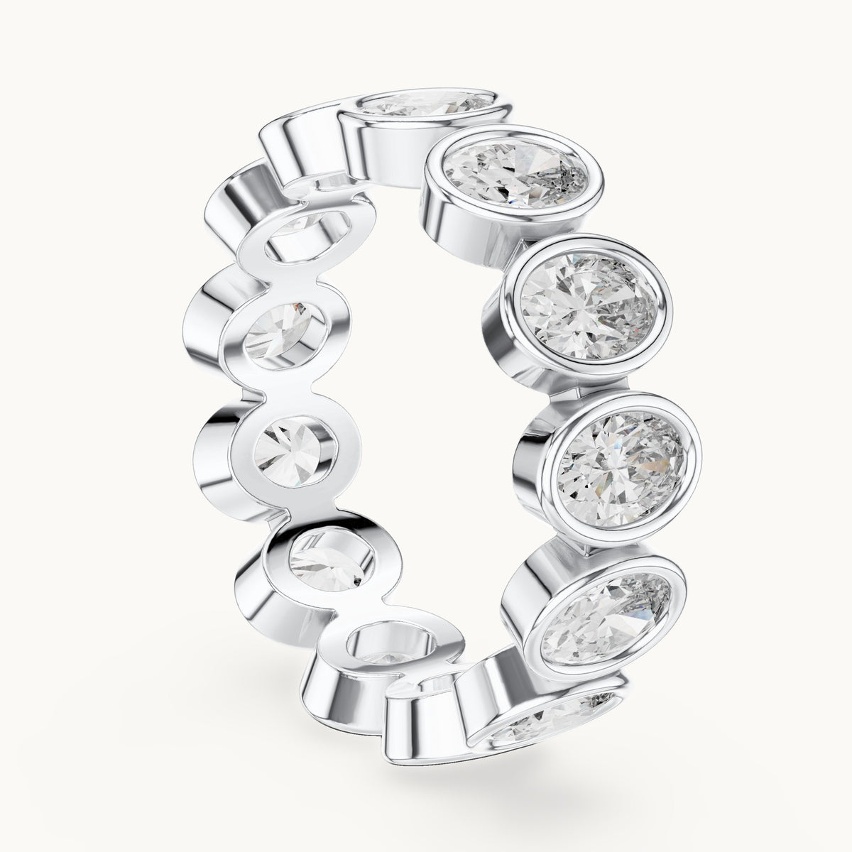 Oval lab-grown diamond bezel-set full eternity band in white gold, 2.99 CT TW, view 1