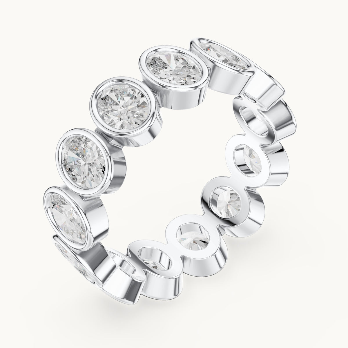 Oval lab-grown diamond bezel-set full eternity band in white gold, 2.99 CT TW, view 2