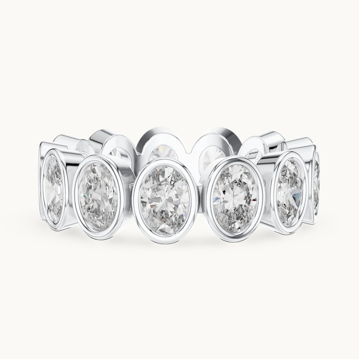 Oval lab-grown diamond bezel-set full eternity band in white gold, 2.99 CT TW, view 3