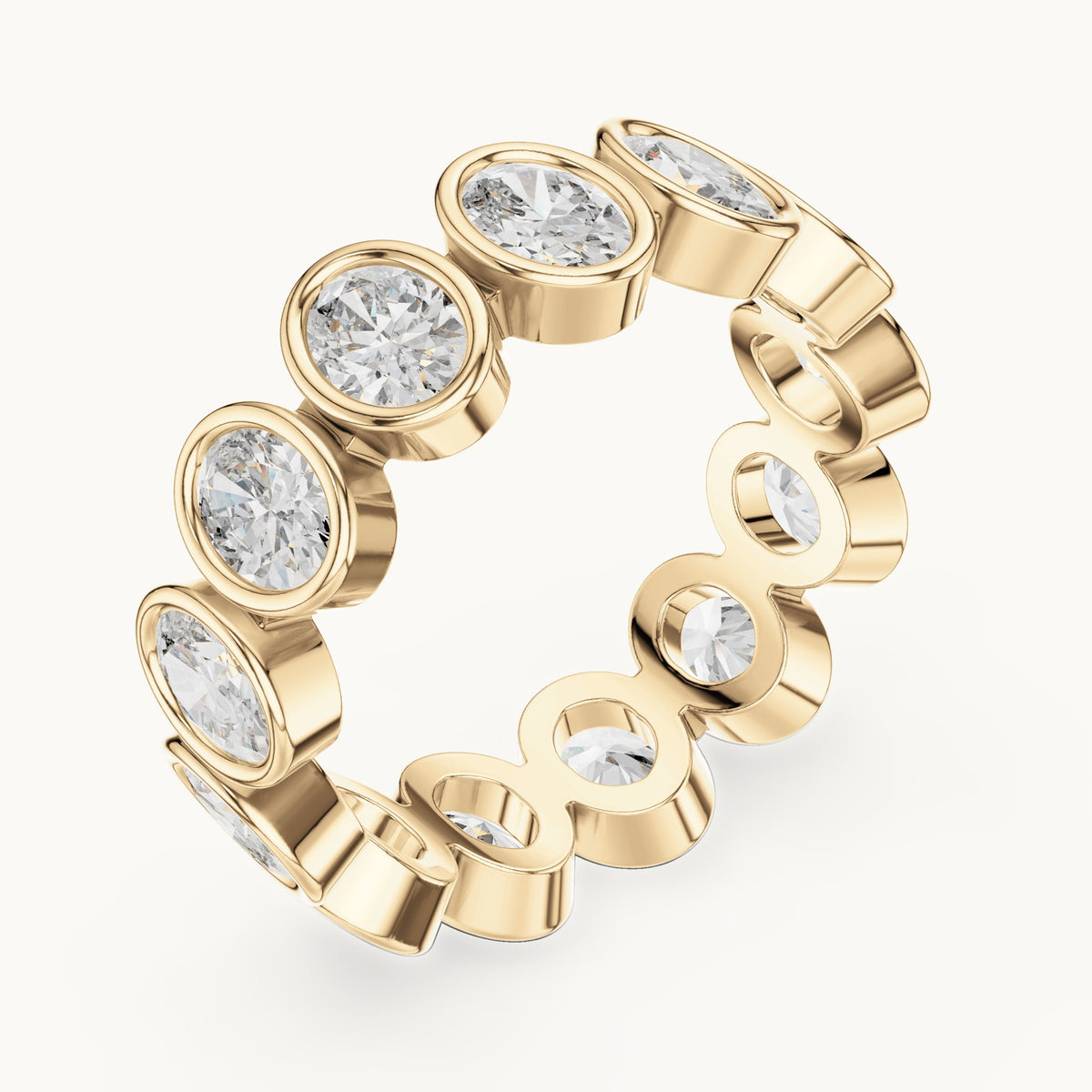 Oval lab-grown diamond bezel-set full eternity band in yellow gold, 2.99 CT TW, view 2