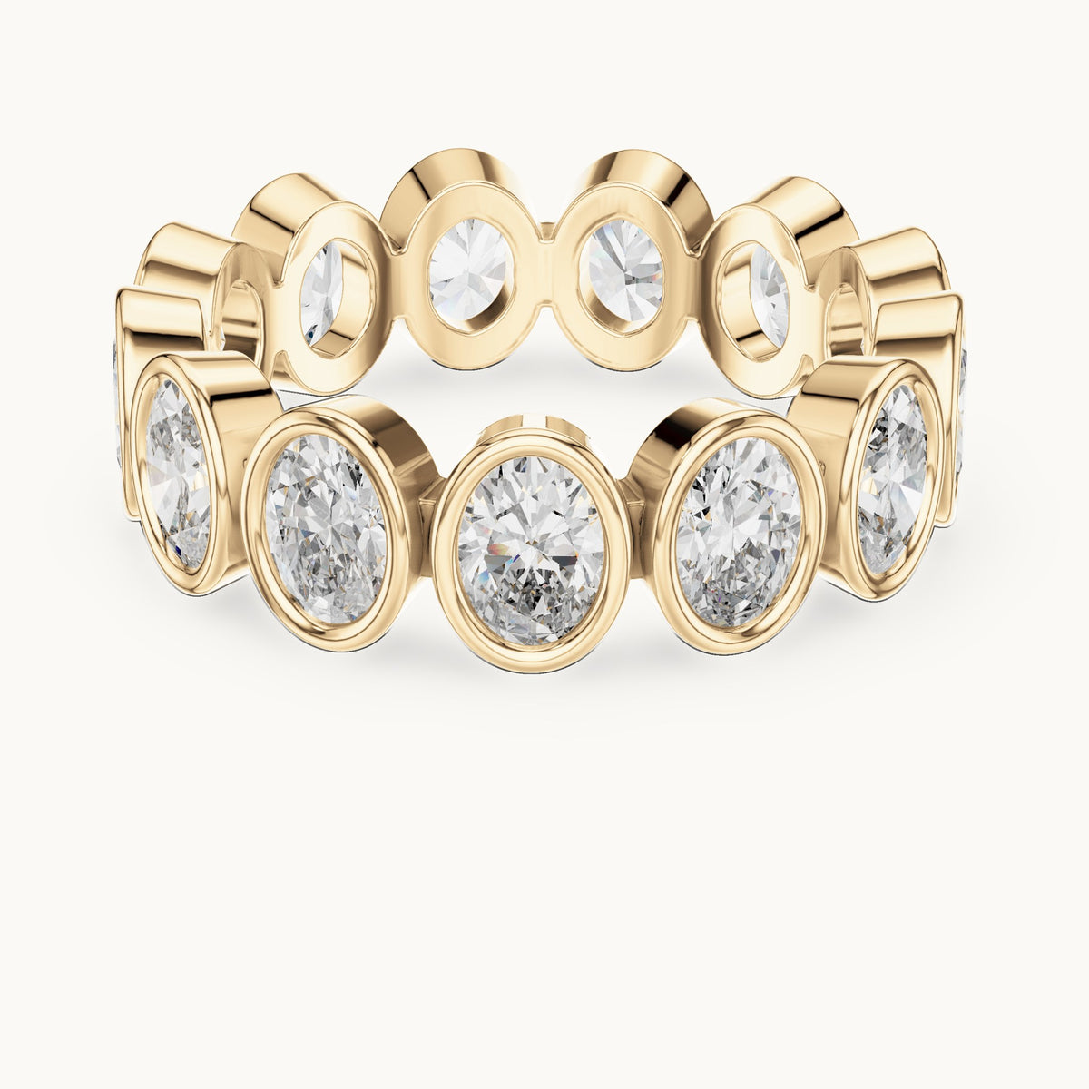 Oval lab-grown diamond bezel-set full eternity band in yellow gold, 2.99 CT TW, view 4