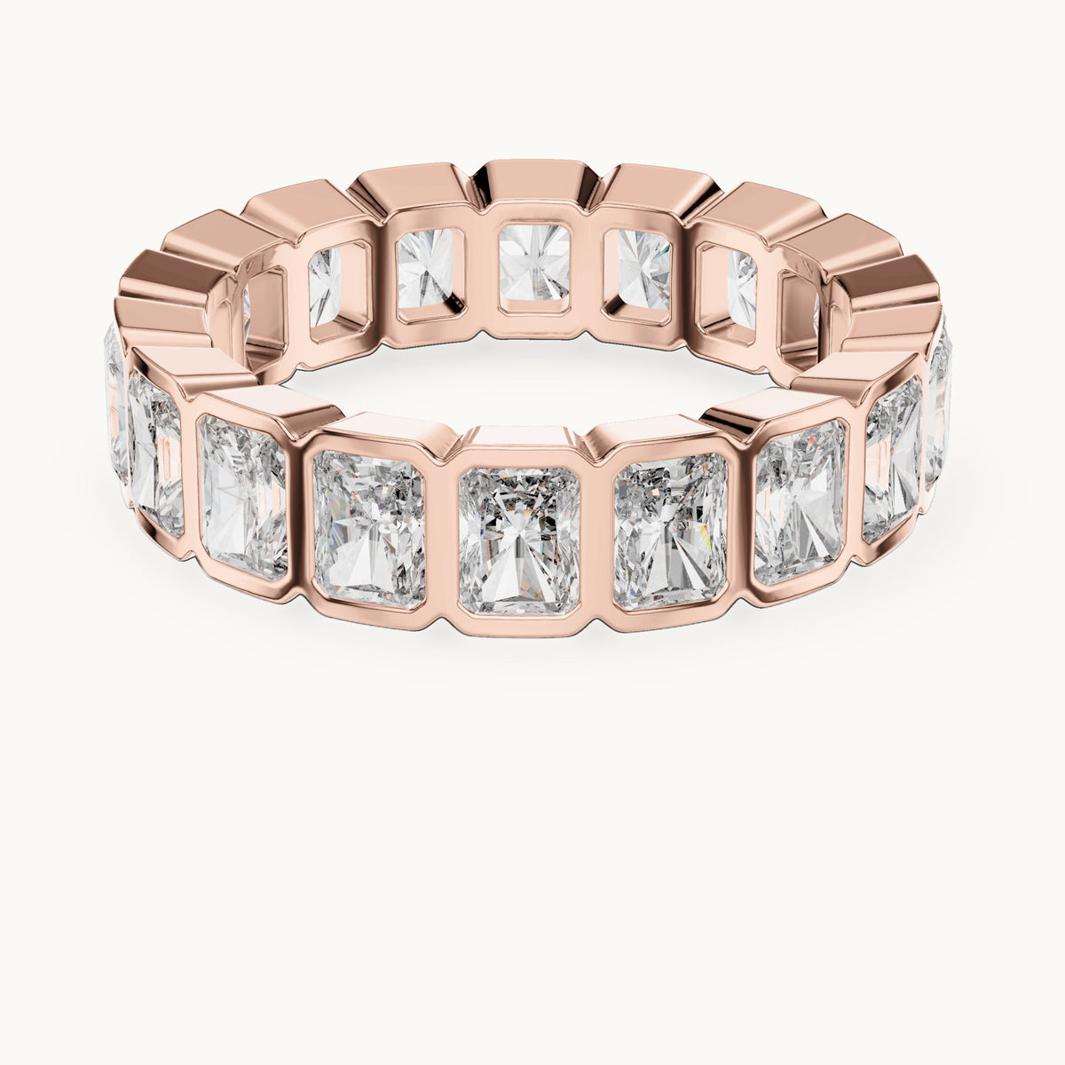 Radiant-cut lab-grown diamond bezel-set full eternity band in rose gold, 3.24 CT TW, view 4