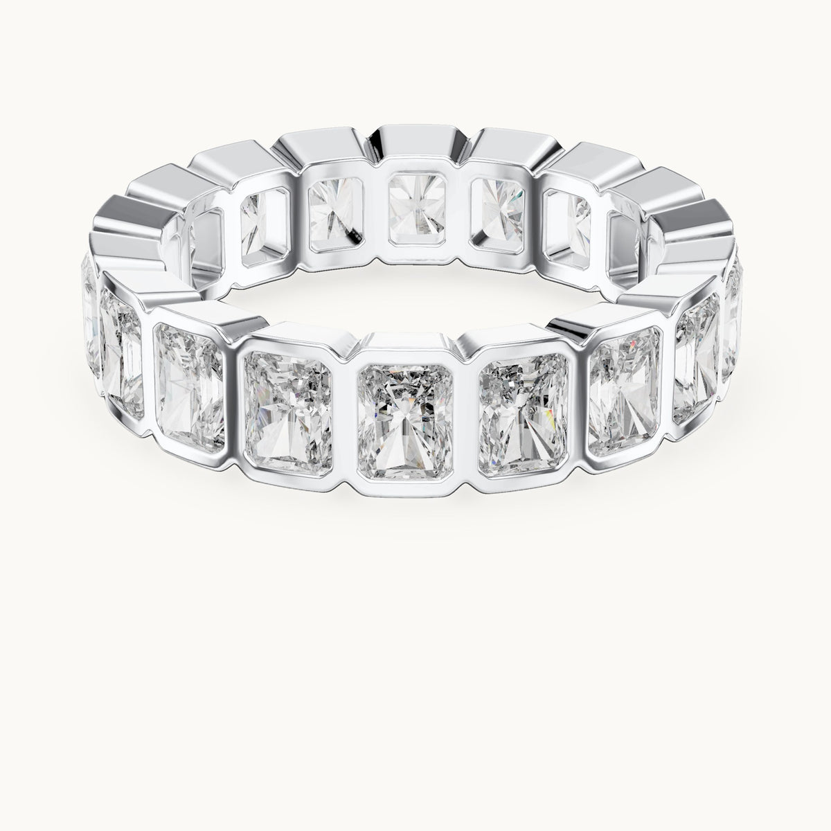 Radiant-cut lab-grown diamond bezel-set full eternity band in white gold, 3.24 CT TW, view 4