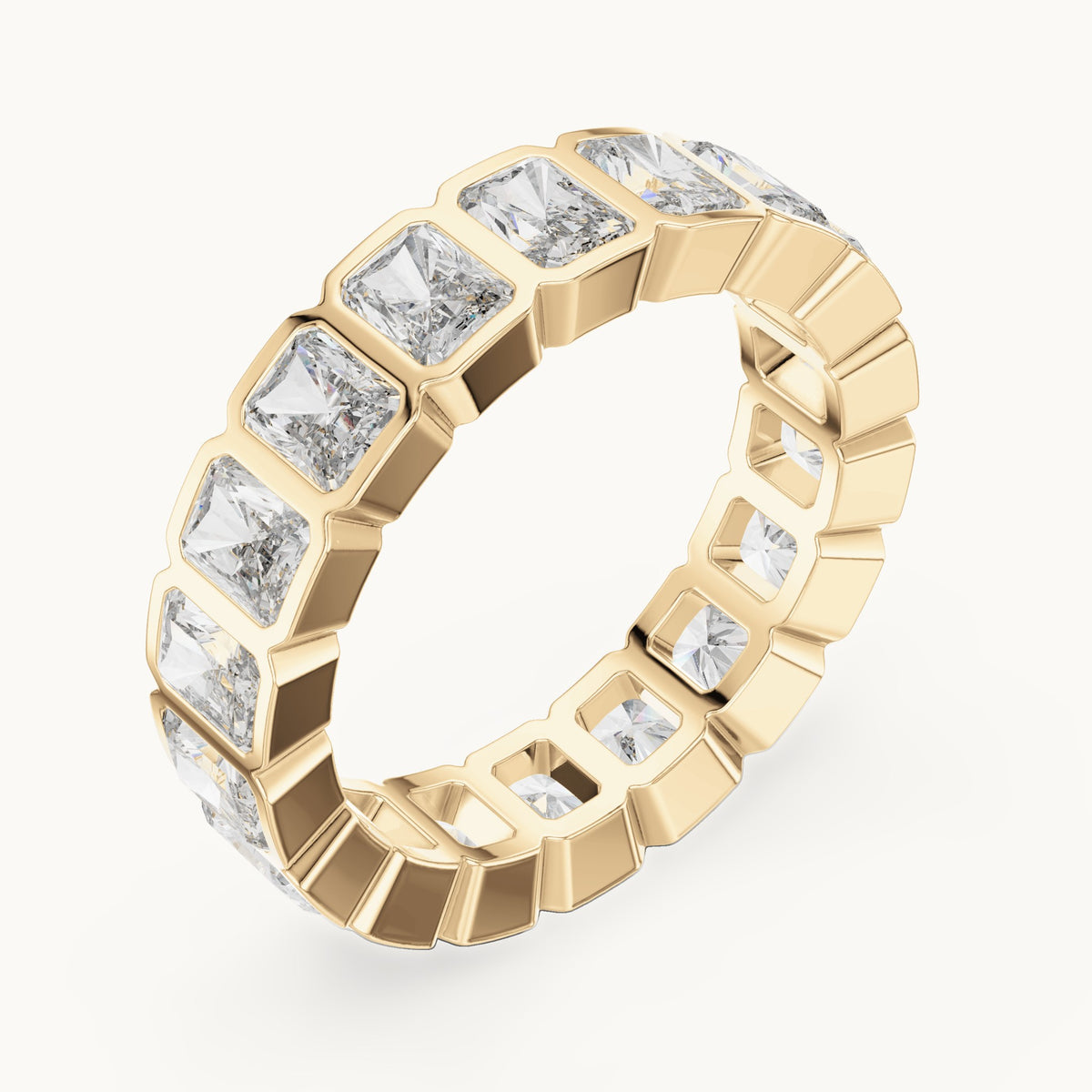Radiant-cut lab-grown diamond bezel-set full eternity band in yellow gold, 3.24 CT TW, view 2