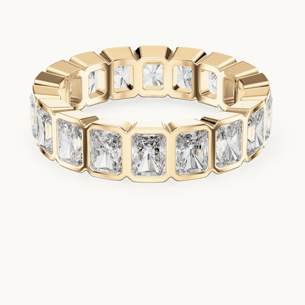 Radiant-cut lab-grown diamond bezel-set full eternity band in yellow gold, 3.24 CT TW, view 4