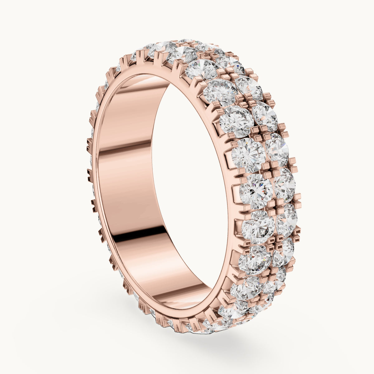 Round lab-grown diamond two-row full eternity band in rose gold, 2.60 CT TW, view 1