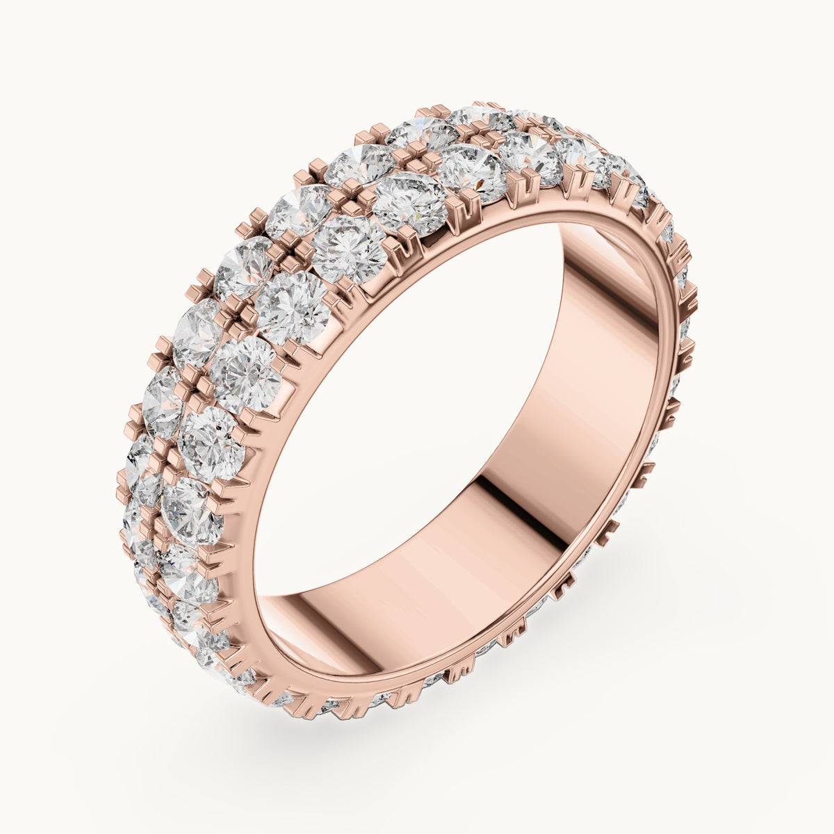 Round lab-grown diamond two-row full eternity band in rose gold, 2.60 CT TW, view 2