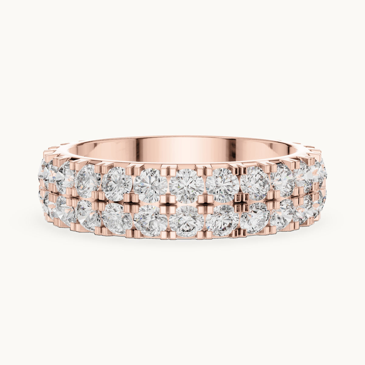 Round lab-grown diamond two-row full eternity band in rose gold, 2.60 CT TW, view 3
