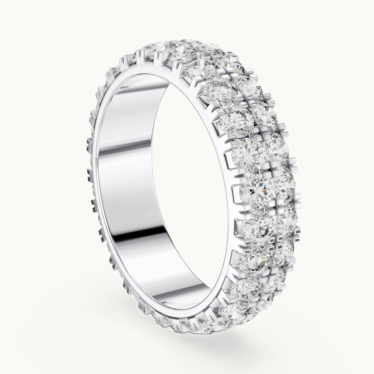 Round lab-grown diamond two-row full eternity band in white gold, 2.60 CT TW, view 1
