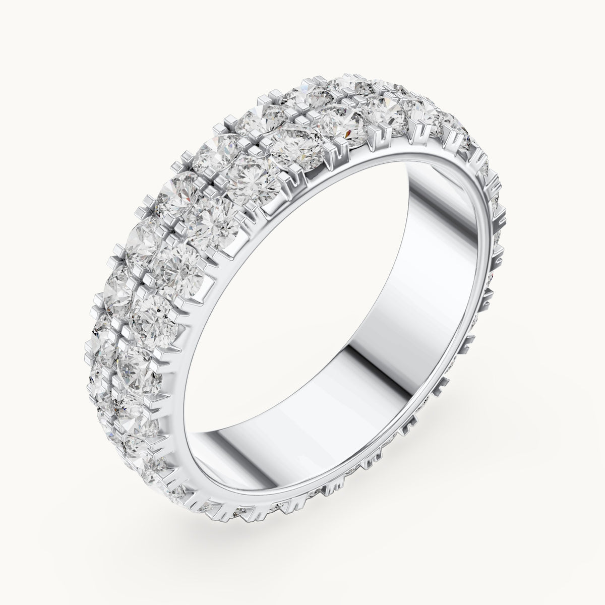 Round lab-grown diamond two-row full eternity band in white gold, 2.60 CT TW, view 2