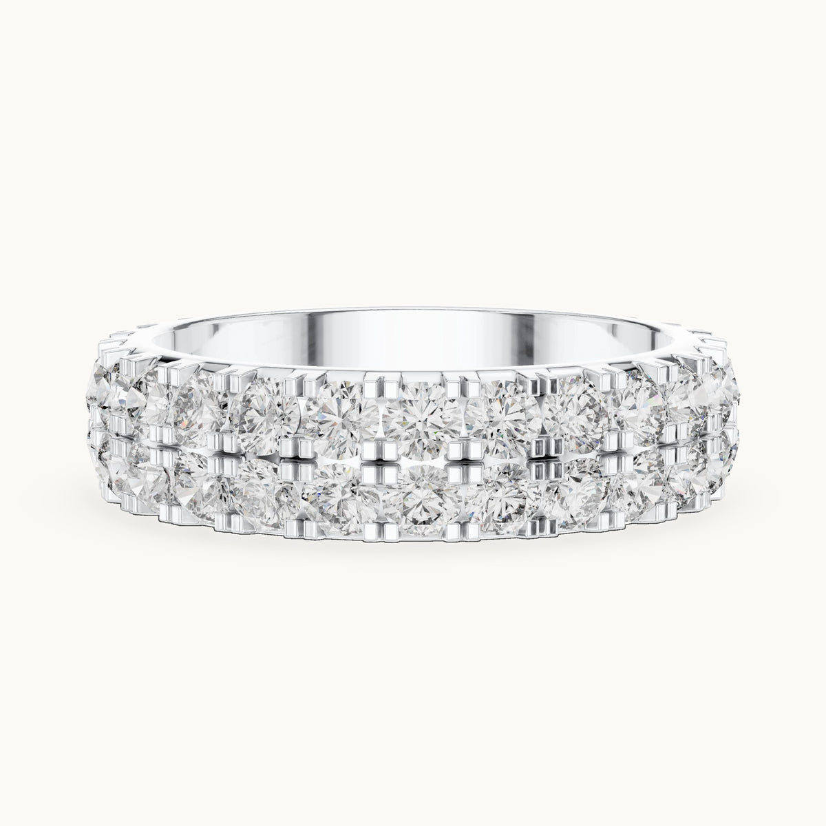 Round lab-grown diamond two-row full eternity band in white gold, 2.60 CT TW, view 3