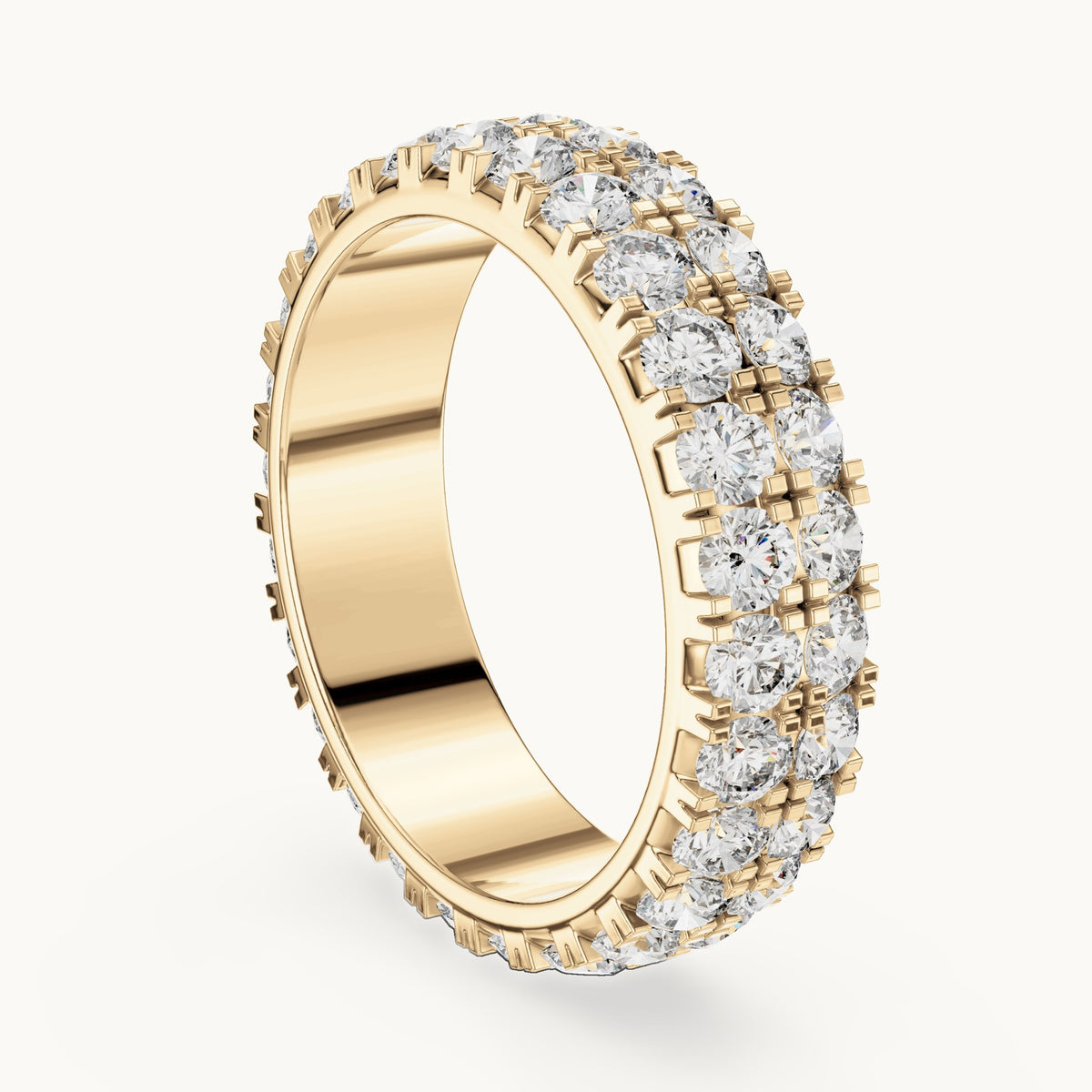 Round lab-grown diamond two-row full eternity band in yellow gold, 2.60 CT TW, view 1