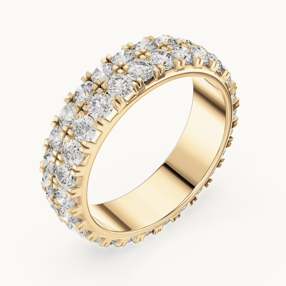 Round lab-grown diamond two-row full eternity band in yellow gold, 2.60 CT TW, view 2