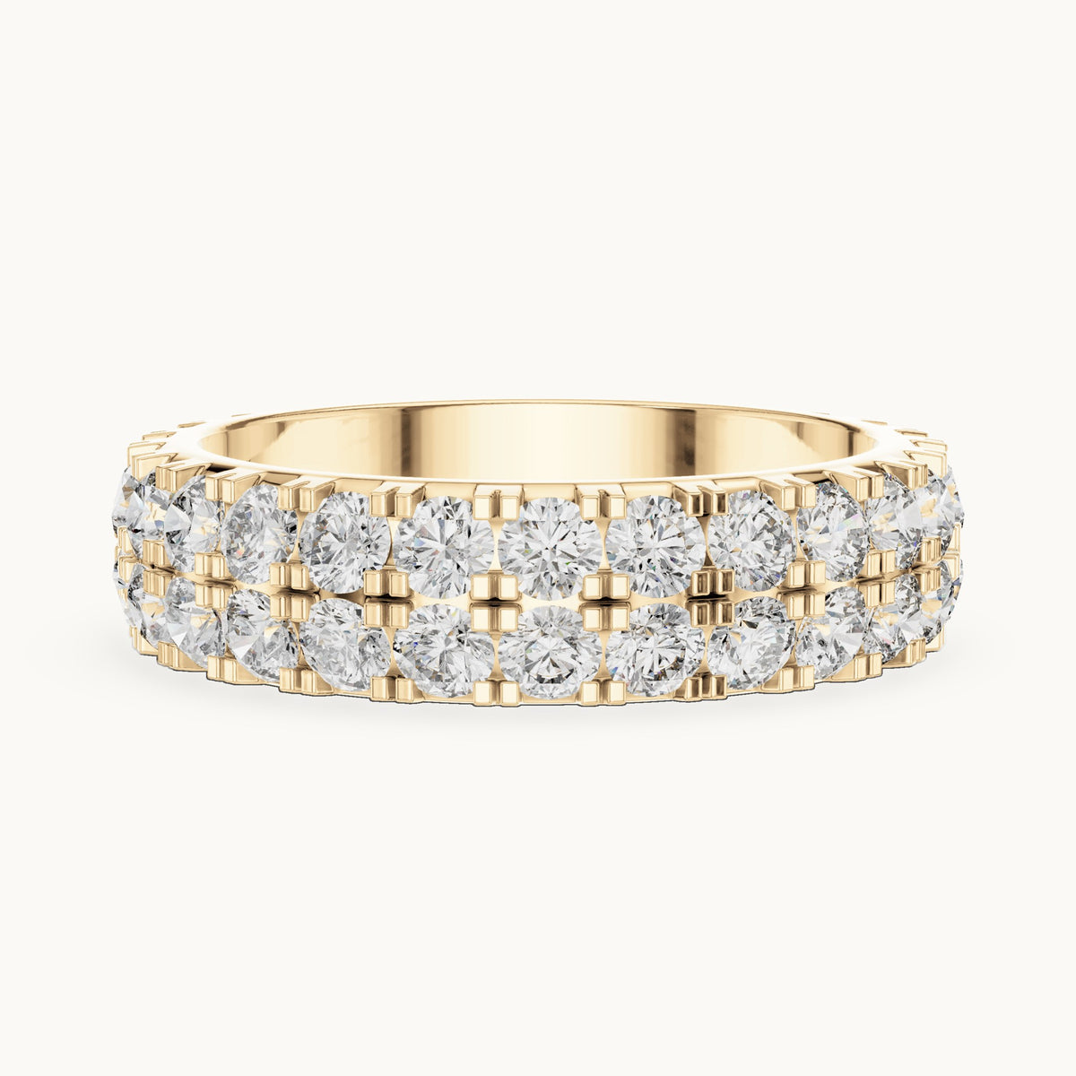 Round lab-grown diamond two-row full eternity band in yellow gold, 2.60 CT TW, view 3