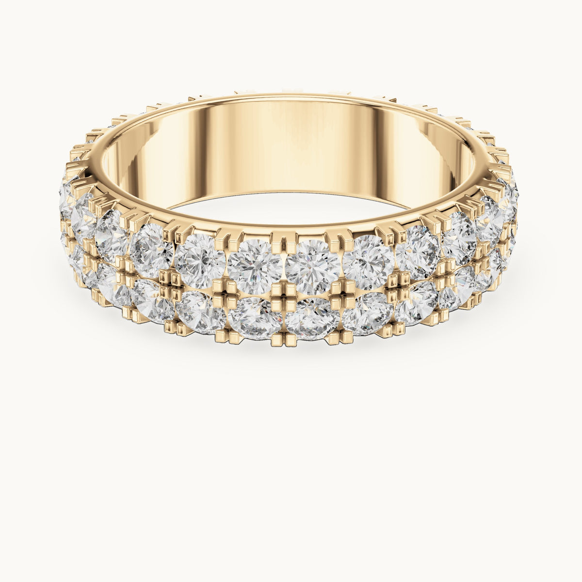 Round lab-grown diamond two-row full eternity band in yellow gold, 2.60 CT TW, view 4
