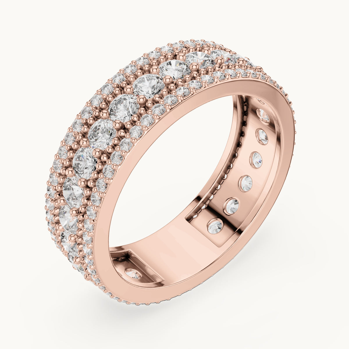 Round lab-grown diamond three-row milgrain full eternity band in rose gold, 1.86 CT TW, view 2