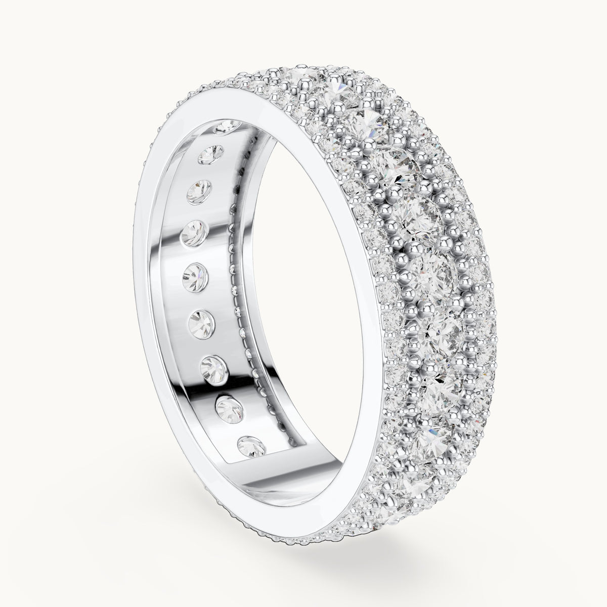 Round lab-grown diamond three-row milgrain full eternity band in white gold, 1.86 CT TW, view 1