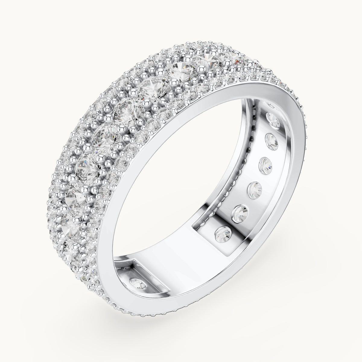 Round lab-grown diamond three-row milgrain full eternity band in white gold, 1.86 CT TW, view 2