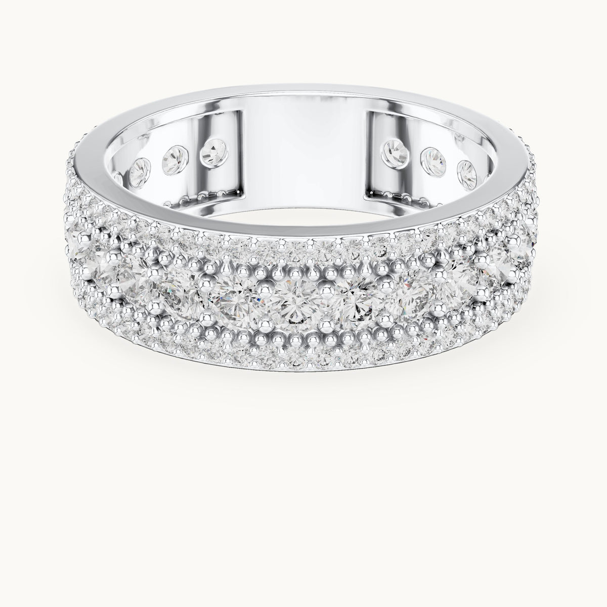 Round lab-grown diamond three-row milgrain full eternity band in white gold, 1.86 CT TW, view 4