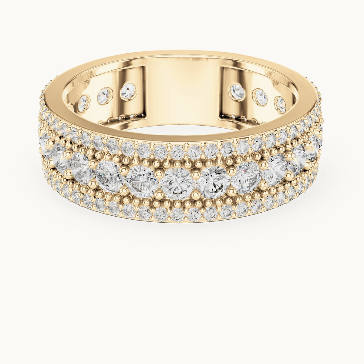 Round lab-grown diamond three-row milgrain full eternity band in yellow gold, 1.86 CT TW, view 4