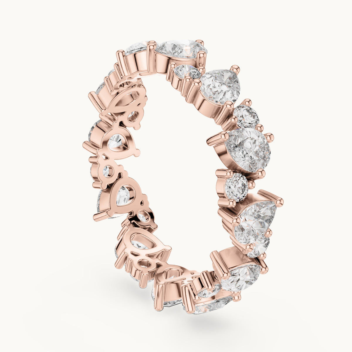 Pear and round lab-grown diamond cluster full eternity band in rose gold, 2.22 CT TW, view 1