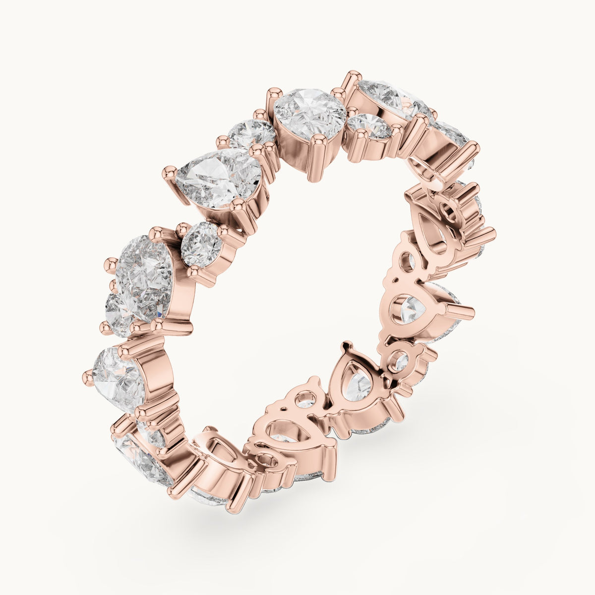 Pear and round lab-grown diamond cluster full eternity band in rose gold, 2.22 CT TW, view 2