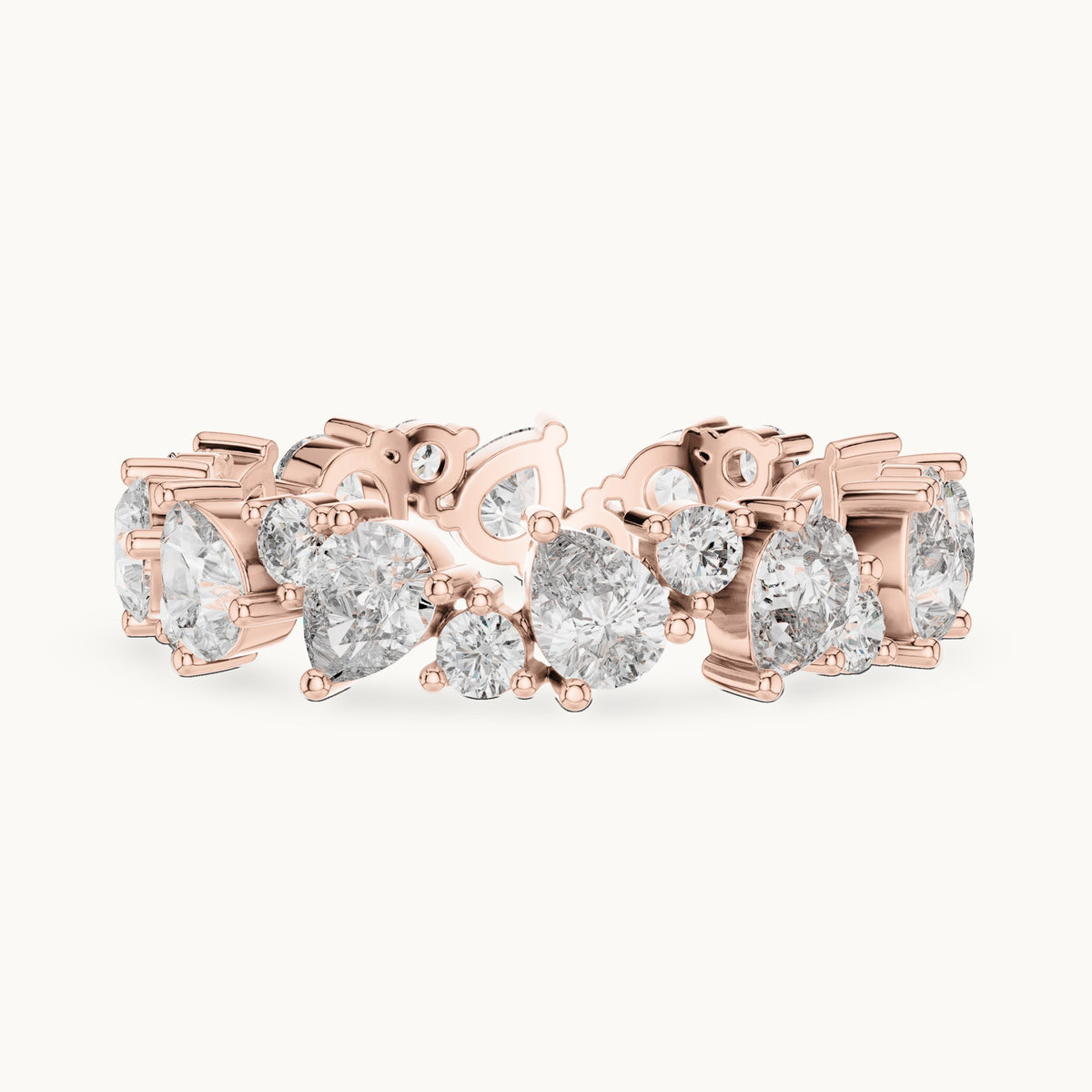 Pear and round lab-grown diamond cluster full eternity band in rose gold, 2.22 CT TW, view 3