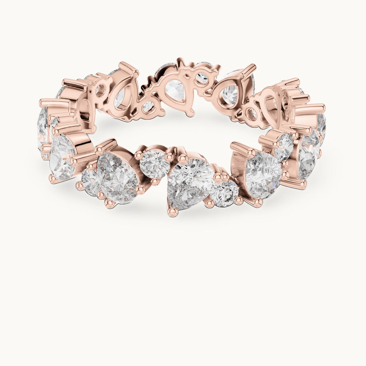 Pear and round lab-grown diamond cluster full eternity band in rose gold, 2.22 CT TW, view 4
