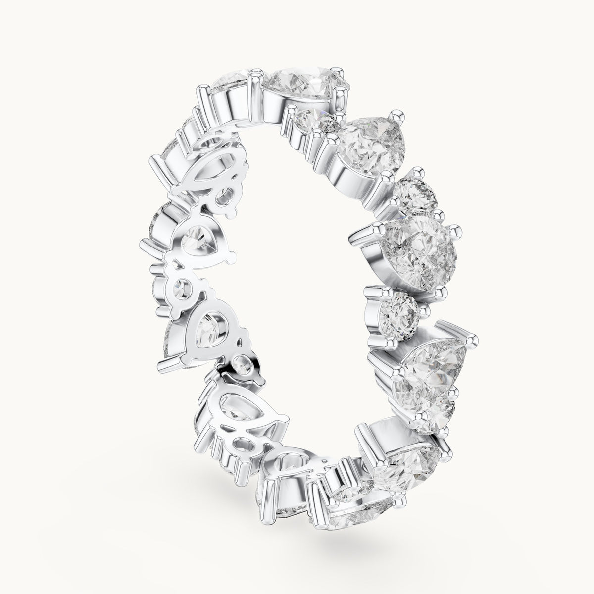 Pear and round lab-grown diamond cluster full eternity band in white gold, 2.22 CT TW, view 1