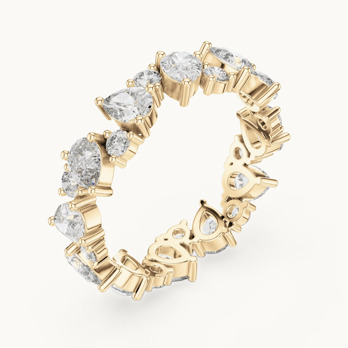 Pear and round lab-grown diamond cluster full eternity band in yellow gold, 2.22 CT TW, view 2